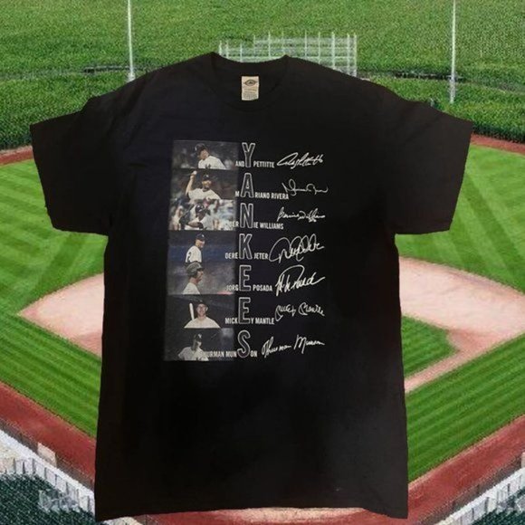 New York Yankees Members Signatures Mlb Andy Pettitte Mariano Rivera Tee shirt - Picture 2 of 11